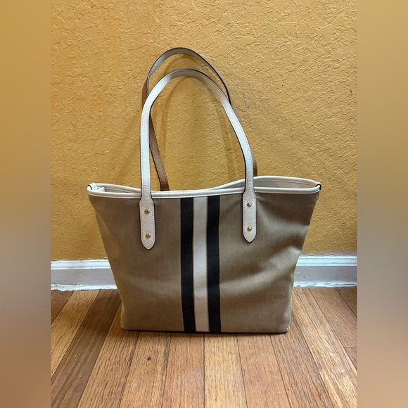 Coach Beige and Cream Stripe Tote - Picture 2 of 11